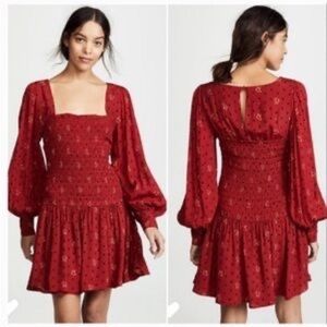Free People womans boho Red Smocked mini Dress size S